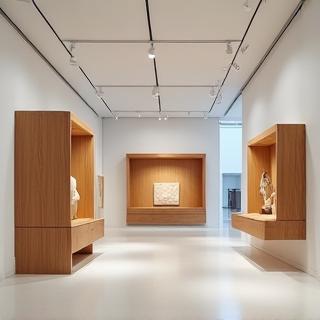 Sanat galerisinde sergilenen ahşap yapılar